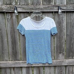 J. Crew 100% Linen White and Blue Striped Tee